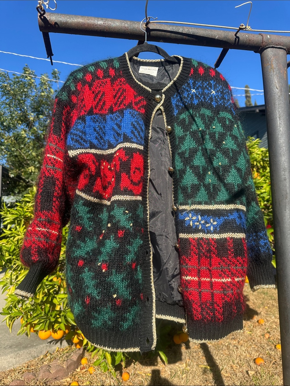Vintage Susan Bristol Multicolor Fair Isle Wool Blend Christmas Holiday Cardigan